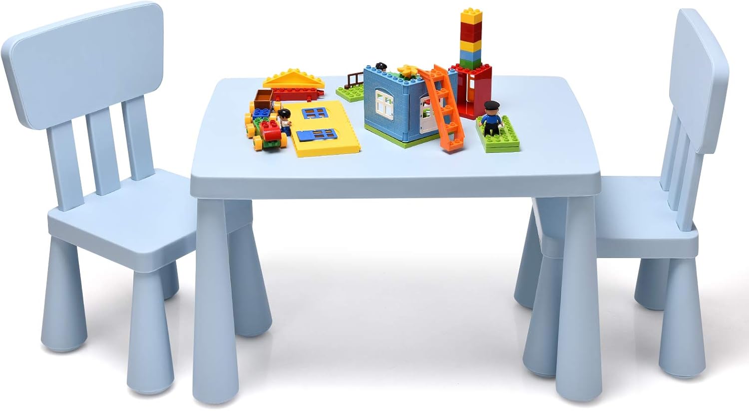 GYMAX Kids Table and Chair Set, Children Activity Table with 2 Chairs, Multifunction Nursery Furniture for Playing, Learning, Eating and Drawing (Blue)