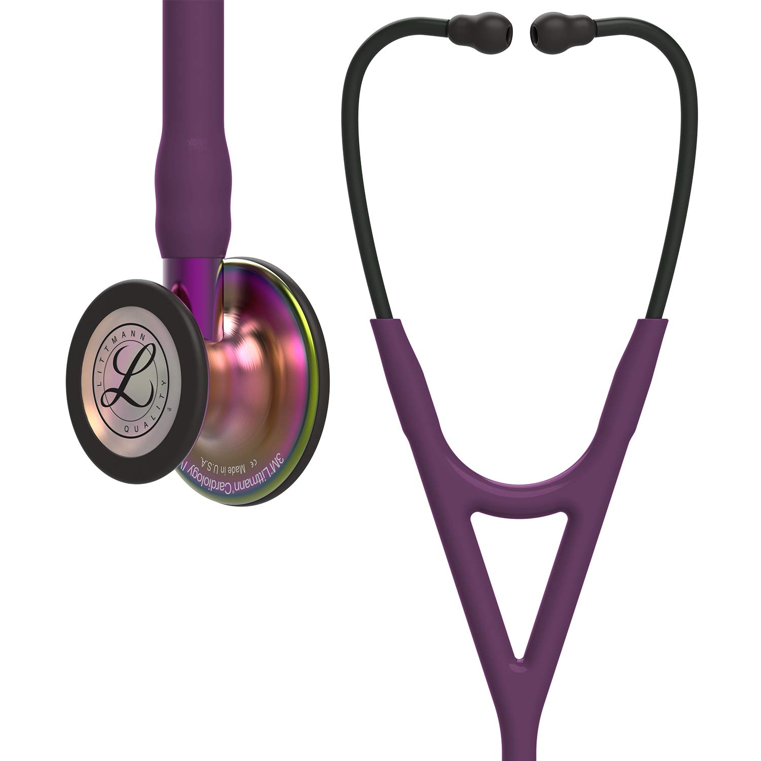 3M Littmann Cardiology IV Diagnostic Stethoscope, 6205, More Than 2X as Loud, Weighs Less, Stainless Steel Rainbow-Finish Chestpiece, 27' Plum Tube, Violet Stem, and Black Headset
