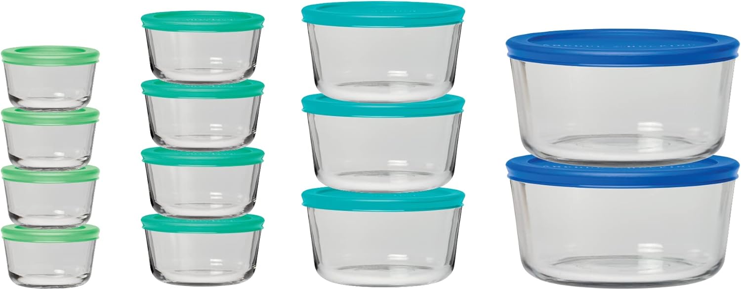 Anchor Hocking Glass Food Storage Container - Mixed Blue (Pack of 26) | SnugFit | Lids