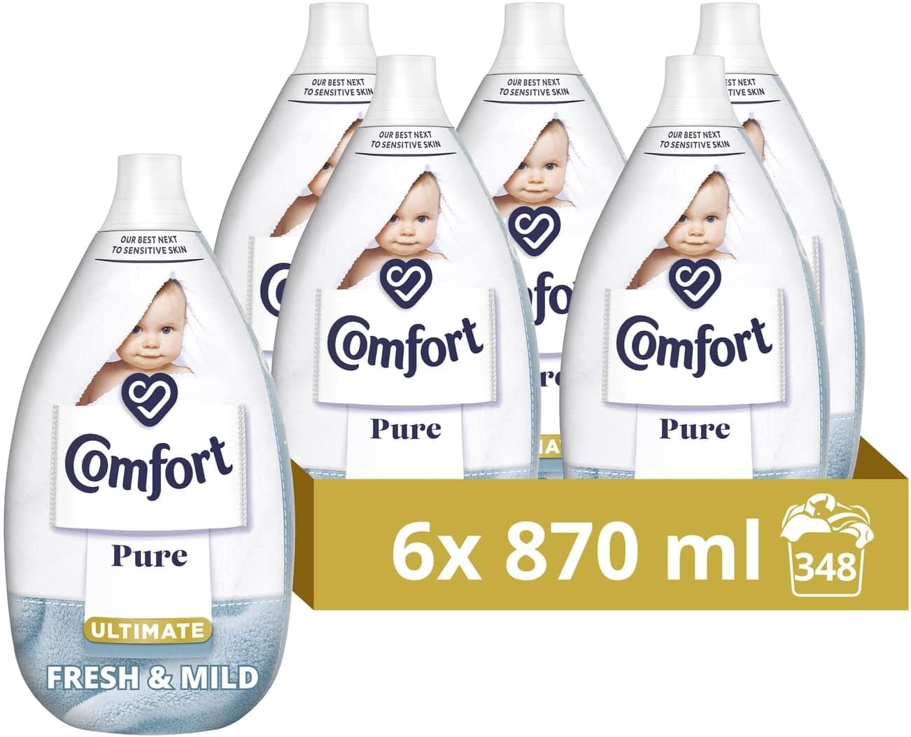Comfort Pure Ultimate Fresh & Mild Ultra Concentrated Fabric Conditioner Dermatologist-Recommended Gentle Next to Sensitive Skin 58 washes(870 ml) - Case pack of 6