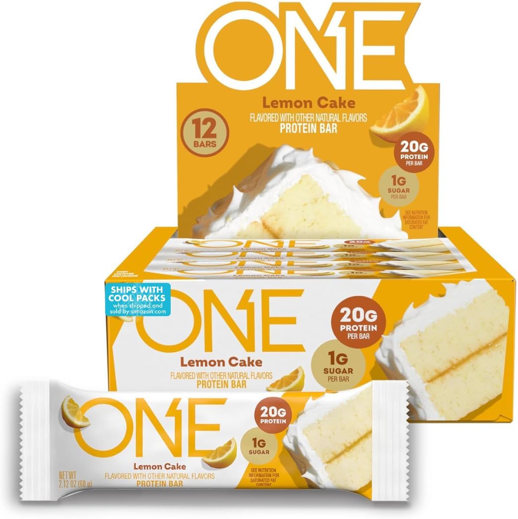ONE Protein Bars, Lemon Cake, Gluten Free with 20g Protein and 1g Sugar, Pantry Staples, 2.12 oz (12 Count), Packaging May Vary