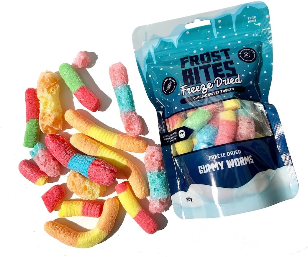 Freeze Dried Gummy Worms 30g – Frost Bites Crunchy Candy | Explosively Sweet & Crispy | Gluten-Free Treat