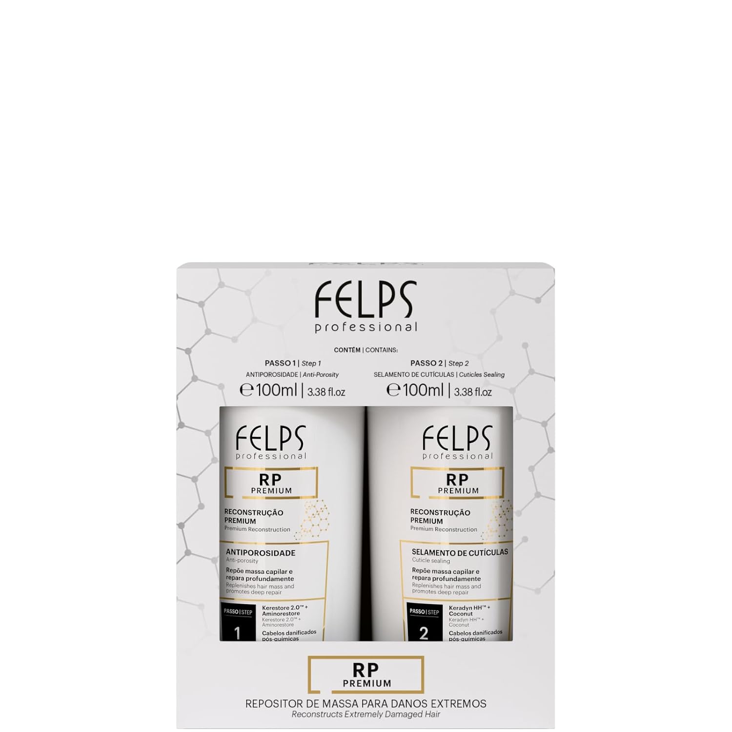 Felps Professional RP Premium Hair Reconstruction Treatment, Anti-Porosity, Deep Repair System for Damaged Hair, 2x100ml, 2x 3.38 fl.oz