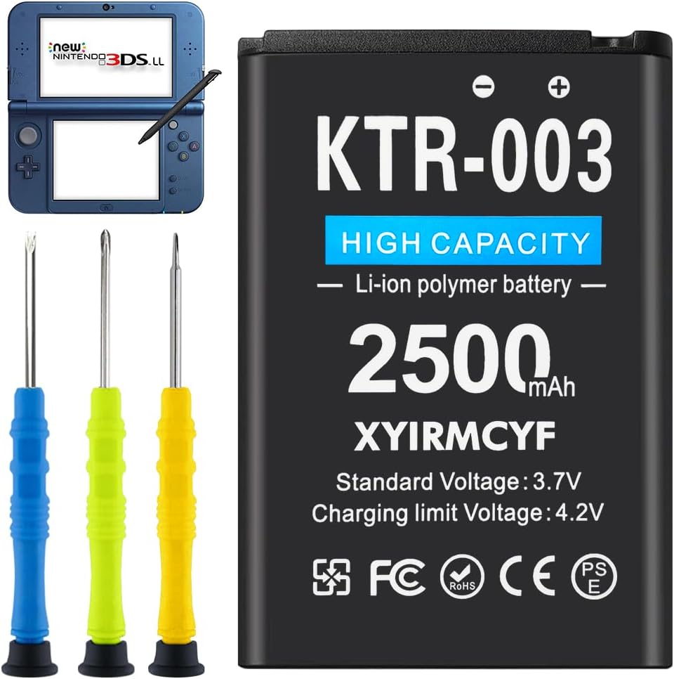 2500mAh KTR-003 Battery, (2024 New Upgrade) High Capacity Battery Compatible with Nintendo New 3DS/KTR-003 Game Console-with Tool kit