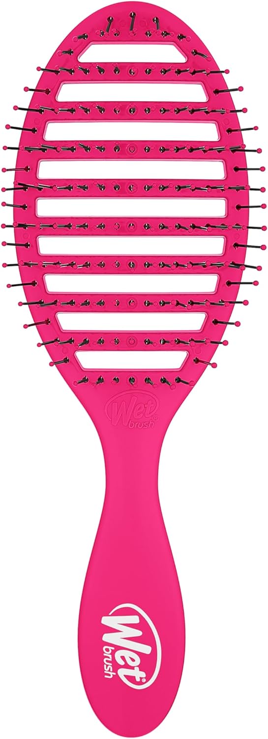 Wet Brush Speed Dry Detangler (Pink)- Ergonomic, Heat Flex Bristles, Blow Dry, Detangling Knots, Snag Anti-Static Brush for All Hair Type