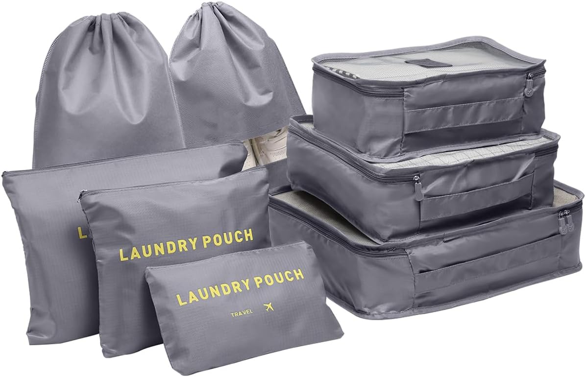 Packing Cubes for Suitcases, 8 pcs Packing Cubes Luggage Organiser Bags Travel Essentials Bags for Clothes Shoes Toiletries Travel Luggage Organizers Storage Bags