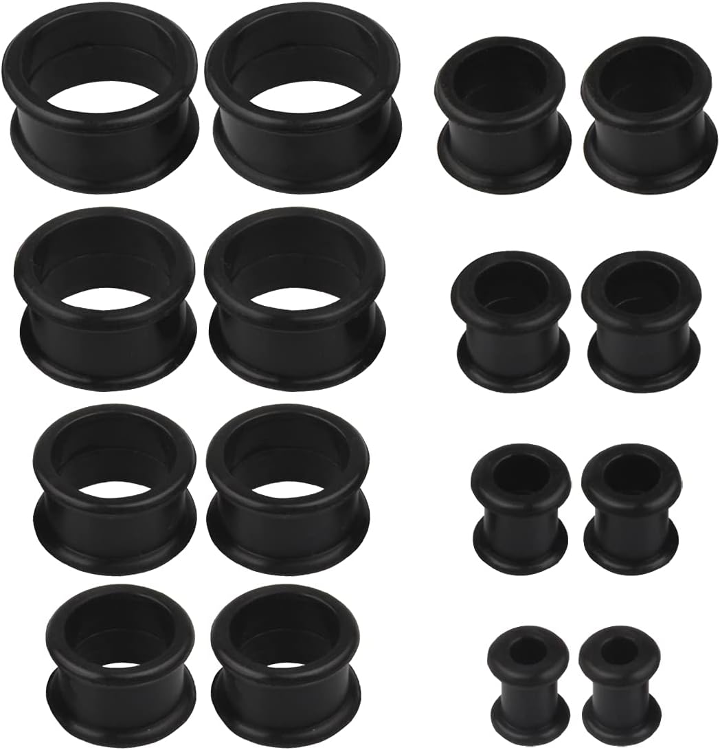 LEEQ 16 Pieces Silicone Flesh Tunnels Ear Stretchers Plugs Body Piercing Expanders, Black by LEEQ