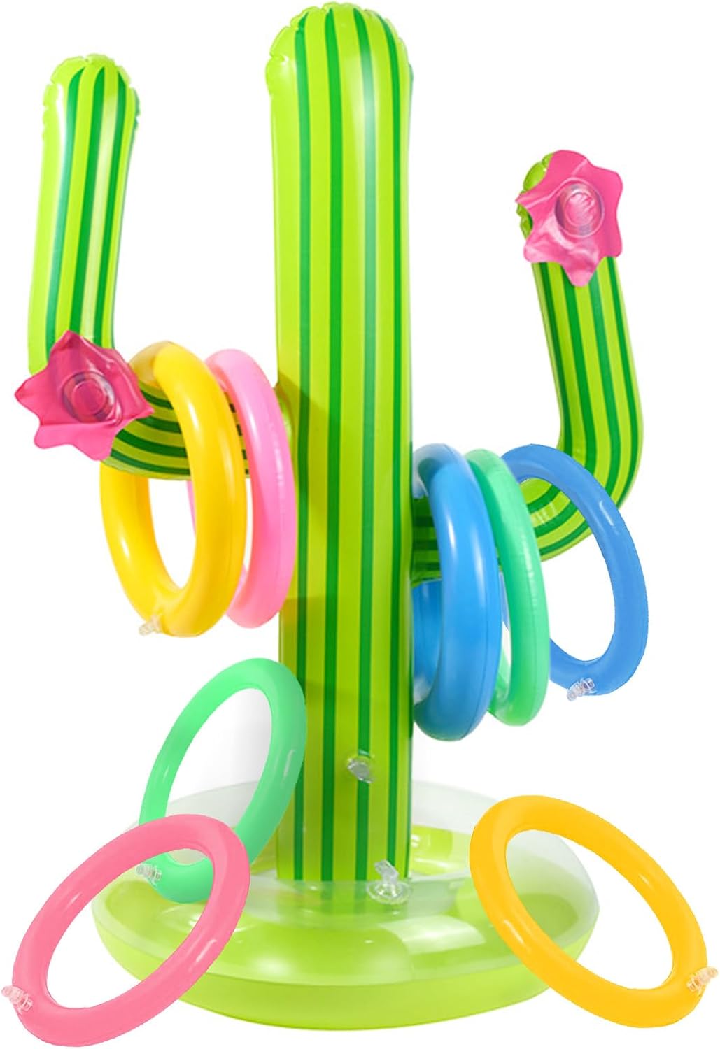 9 PCS Cactus Ring Toss Game Set, Inflatable Cactus Toy Reusable with 8 Ring, Party Toss Game, Hawaii Party Decor Swimming Pool Toy, Indoor Outdoor Toys Gift for Kids Family