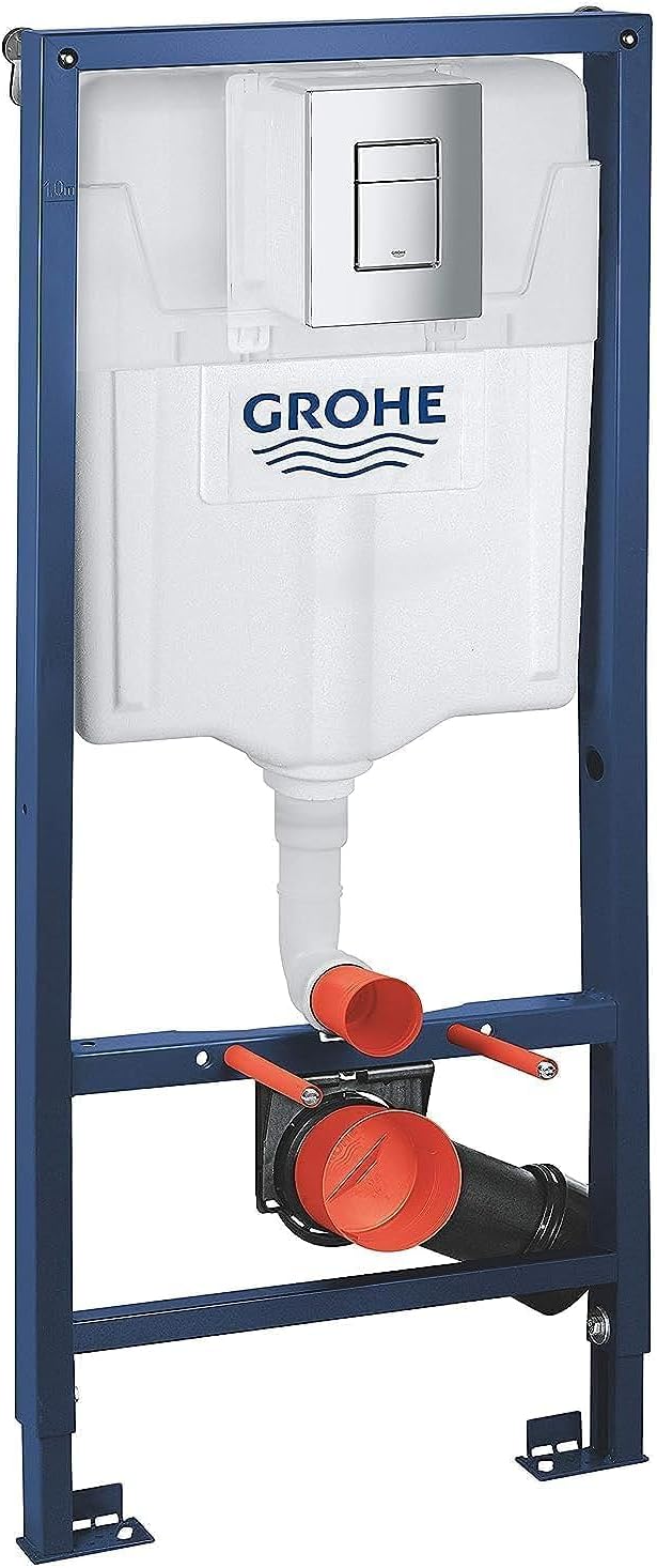 GROHE Rapid SL 3-in-1 Wall-Hung Toilet Concealed Installation System Set Frame 1.13m with Dual Flushing Cistern GD 2, 6 l - 9 l, Wall Brackets, Skate Cosmopolitan Chrome Flush Plate, 38772001