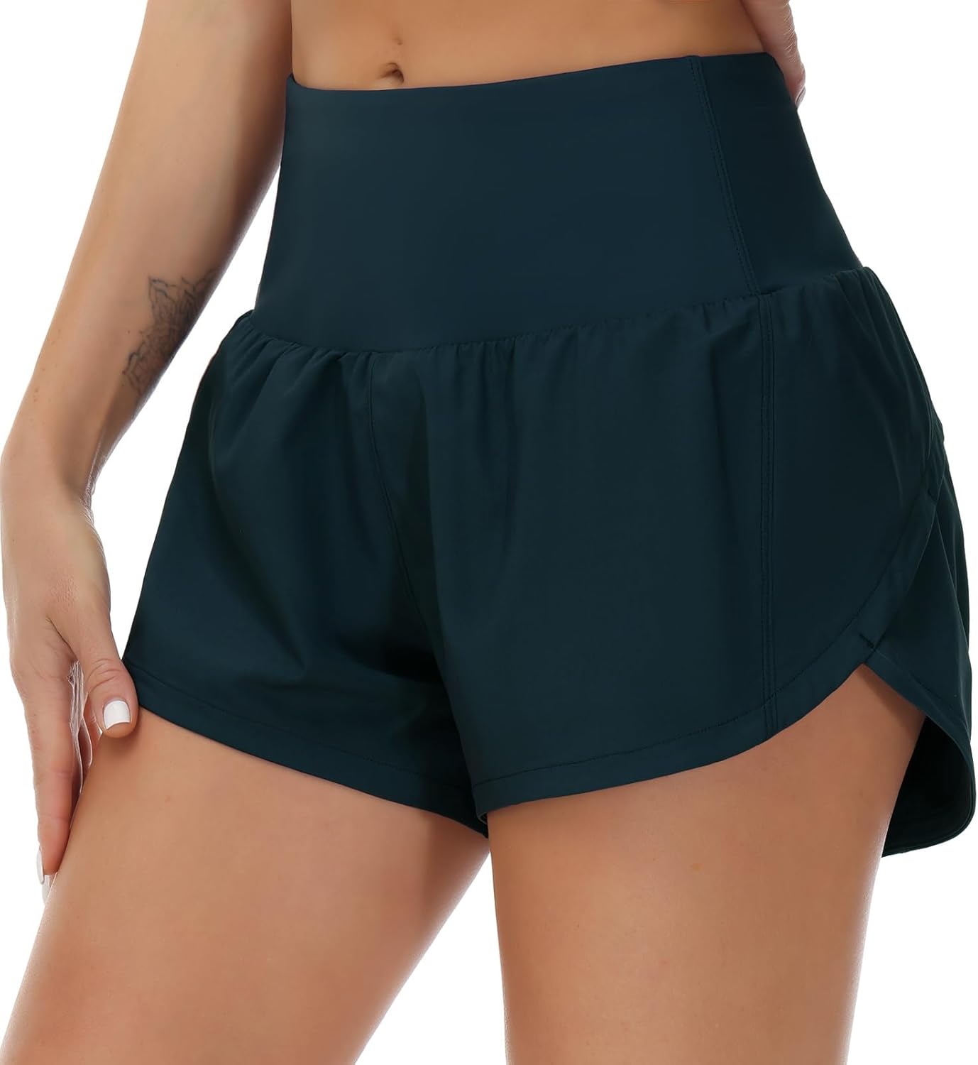 THE GYM PEOPLE Women's High Waisted Worktout Shorts Quick Dry Running Athletic Shorts with Mesh Liner Zipper Pocket