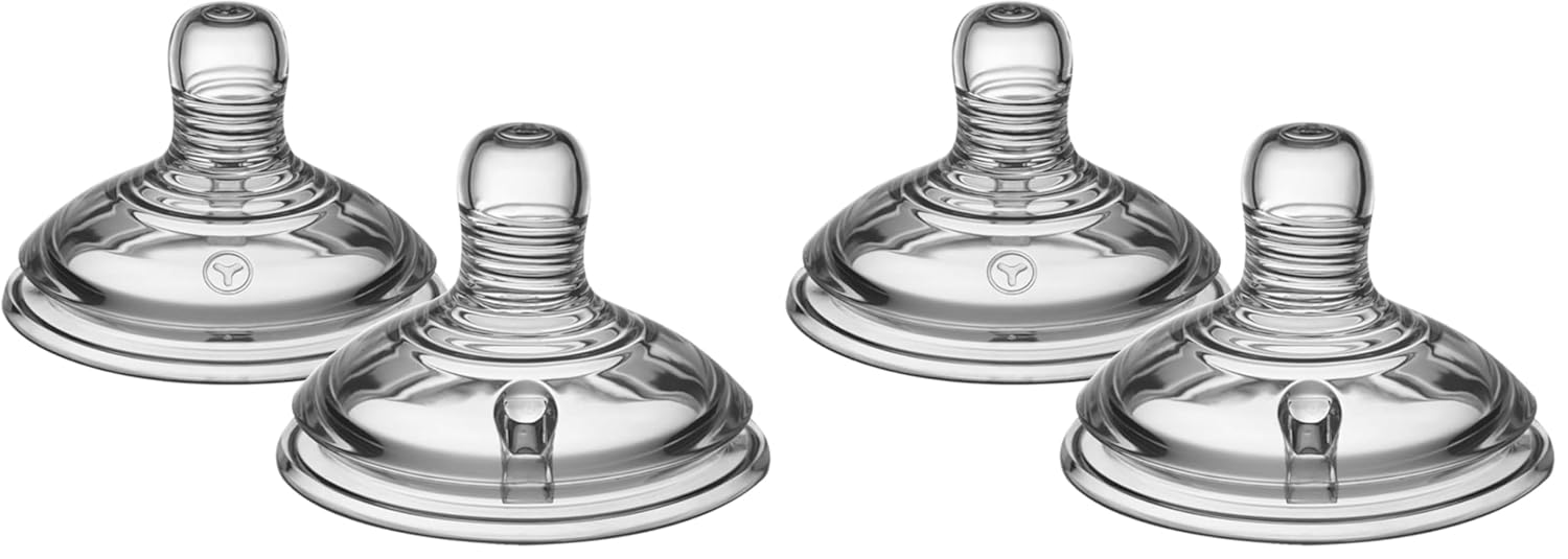 Tommee Tippee Natural Start Baby Bottle Nipples, Thicker Feed, 6m+, Pack of 4 Soft Silicone Breast-Like Bottle Nipples for a Natural Latch with Anti-Colic Valve
