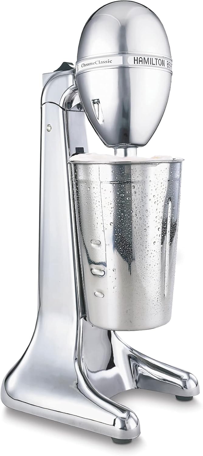 Hamilton Beach DrinkMaster Electric Drink Mixer, Restaurant-Quality Retro Milkshake Maker & Milk Frother, 2 Speeds, Extra-Large 28 oz. Stainless Steel Cup, Classic Chrome