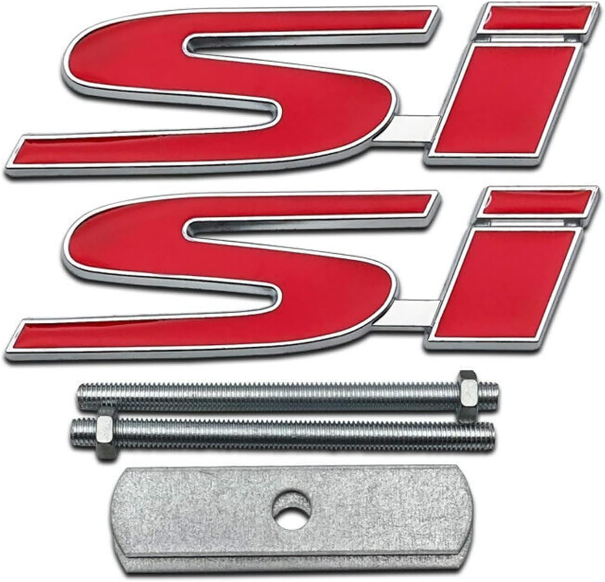 1Pcs Si Logo Car Front Grille Emblem Plus 1Pcs Si Sticker Racing Sport Decal Turbo 3D Badge Set (Red)