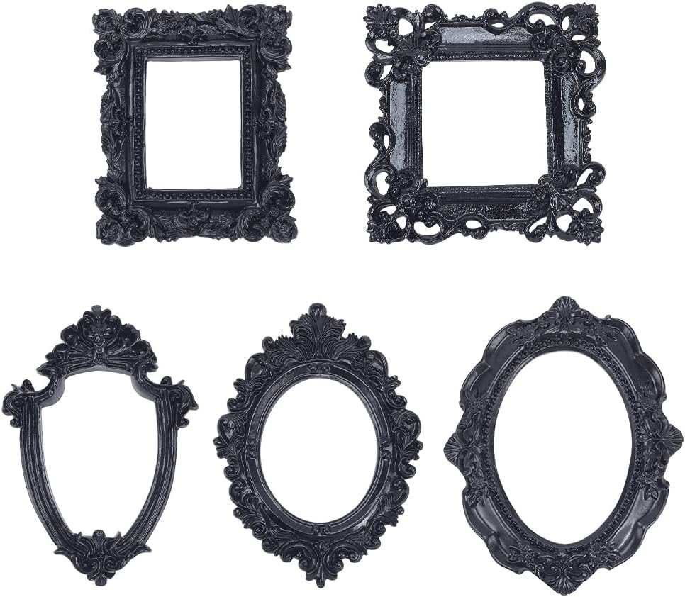 FINGERINSPIRE 5 Pcs Resin Frame Gothic Photo Frame Black Antique Picture Frame Wall Gallery Picture Frame Without Glass or Backing DIY Small Manicure Photo Frame Home Photography Decoration