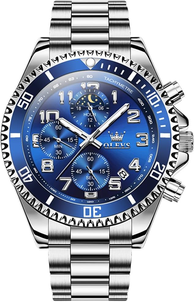 OLEVS Mens Watches Big Face Stainless Steel Waterproof Date Analog Quartz Watches Fashion BusinessWrist Watches for Men…