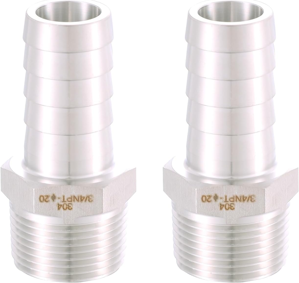 304 Stainless Steel 3/4" Hose Barb to 3/4" Male NPT Home Brew Fitting Water Fuel Air, lead-free (Pack of 2)