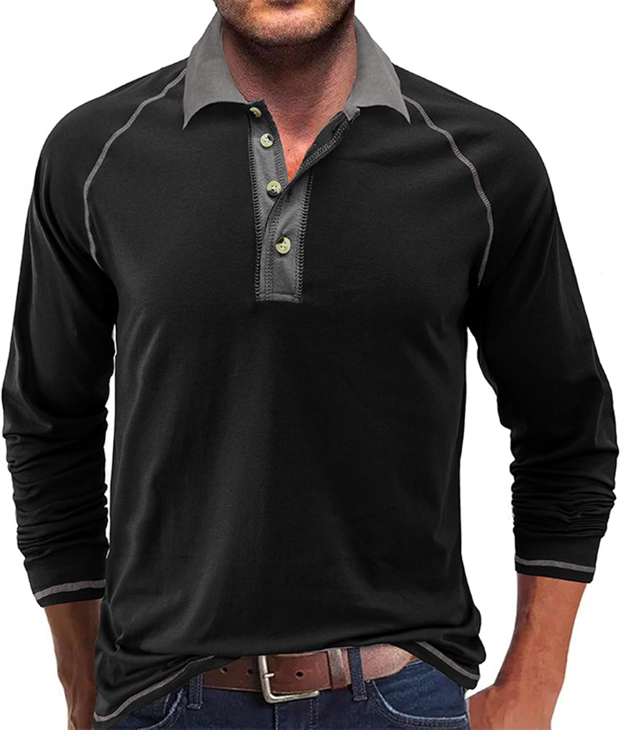 Fashion Men’s Polo Shirts Relaxed Fit Long Sleeve Casual Golf Polo Classic Cotton Polo T Shirts Buttons Henley Tops