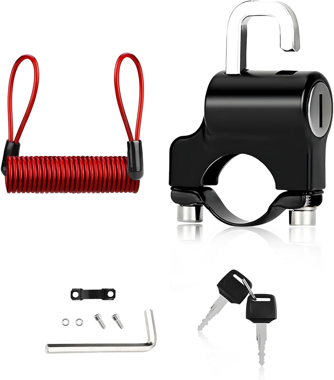 Motorcycle Helmet Lock Anti-Theft, Metal Helmet Safety Lock with 2 Keys, Tamper-Proof Helmet Security Lock Fit for Motorbike Scooter Street Bike, Motorcycle Accessories (Red)