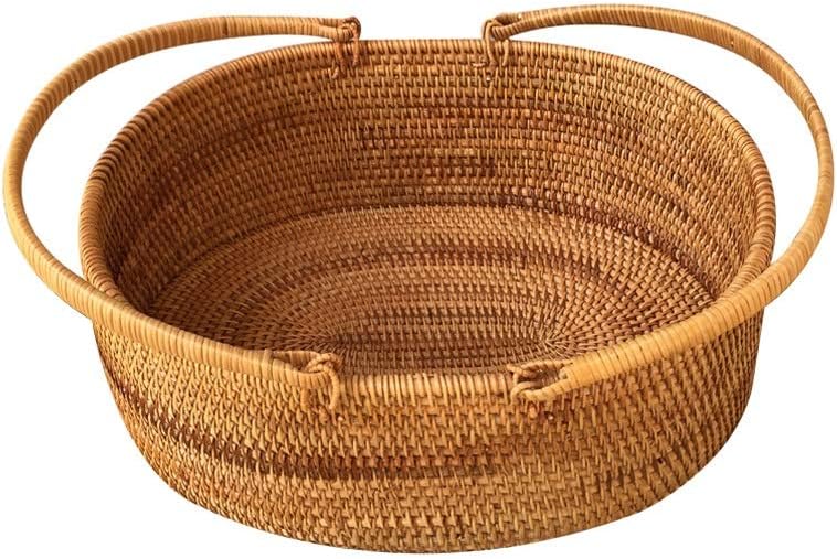 Hand Woven Picnic Basket,Picnic Hampe with Double Folding Handles,Natural Hand Woven Easter Eggs And Candy Basket (Color : Rattan Primary Color, Size : 38 * 28 * 12) (Rattan Primary Color 38*28*12)