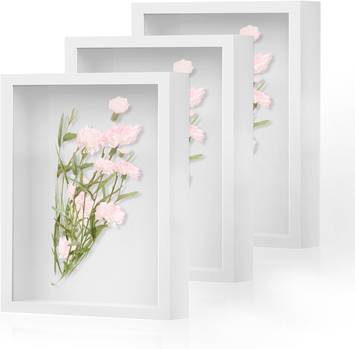 3 Pack Shadow Box Frame 8x10 Inches 3D Deep Picture Frame with Glass Shadow Boxes Display Cases for Wall and Tabletop, Memory Box for Photos, Dried Flowers, Medals, Handicrafts Picture Frames (White)