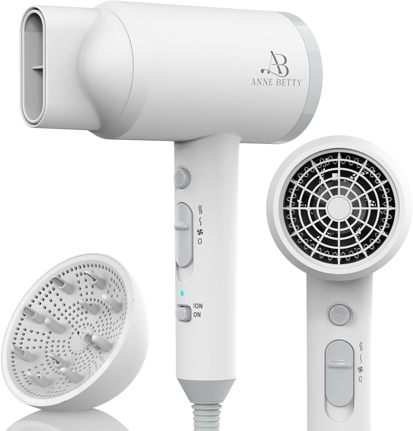 Ionic Hair Dryer with Diffuser, Powerful 1800W Blow Dryer for Women & Men, Fast-Drying Hair Dryer with Nozzle for Home, Salon, Travel