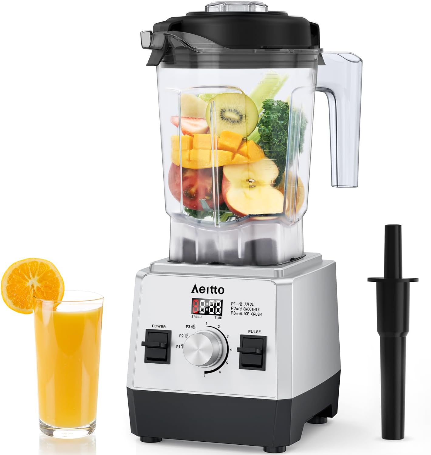 Aeitto Blenders for Kitchen with 68Oz. Large Capacity, 1800W Max Power Smoothie Blender, 3 Preset Programs & 7 Speeds, Professional Countertop Blender for Smoothies, Ice Crush, Frozen Drinks, Silver