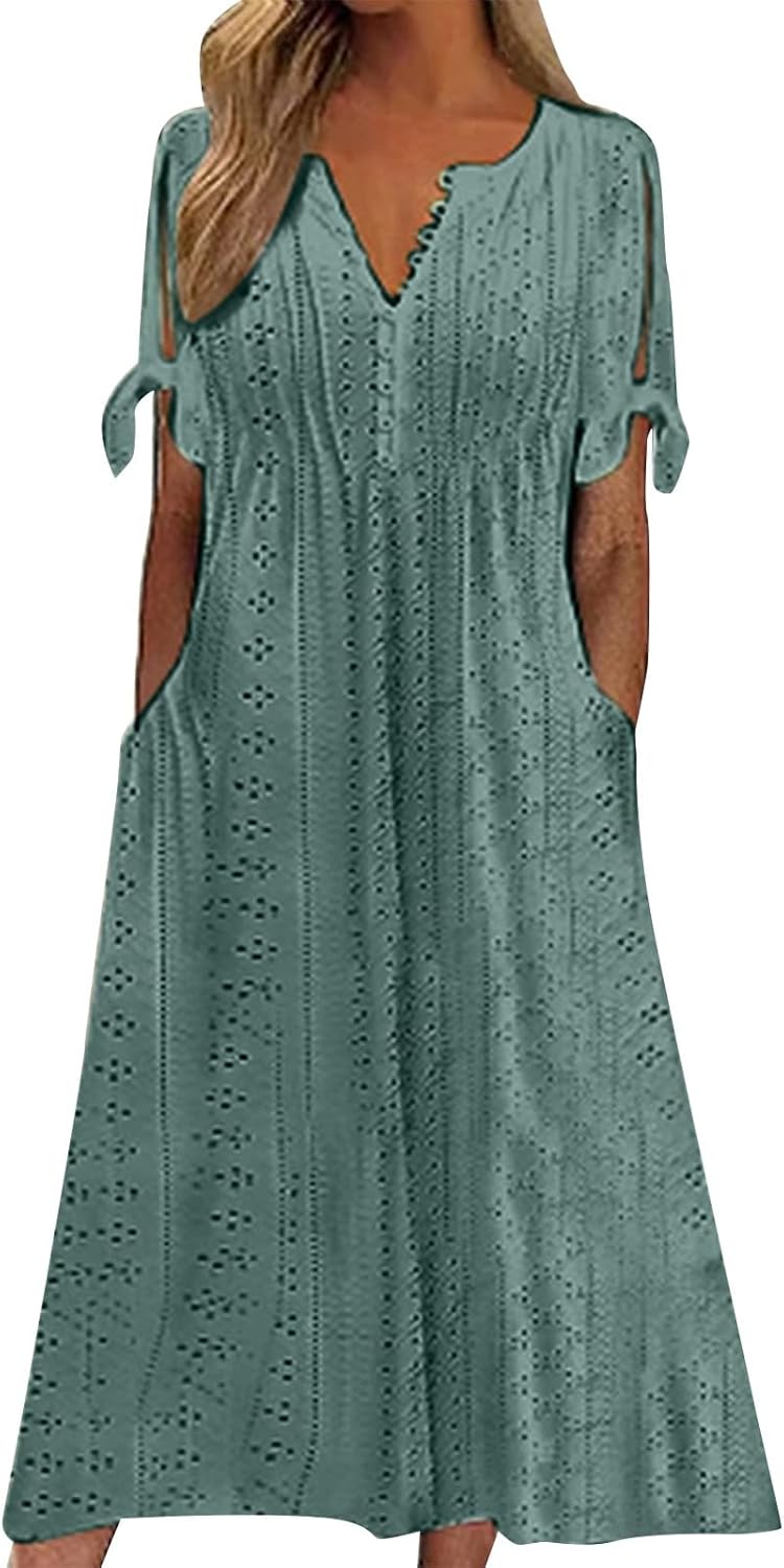 Yinguo Summer Dresses for Women UK 2025 Causal V-Neck Button Short Sleeve Vacation Floral Dress with Pockets Ladies Maxi Printing Dress Party Club Elegant Beach Dresses