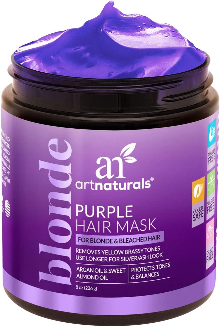 Artnaturals Purple Hair Mask for Blonde, Silver & Platinum Hair - Removes Yellow Brassy Color, Repairs Dry & Bleached Hair - Deep Conditioning Treatment Hair Moisturizer - Sulfate Free (8 Oz/226g)