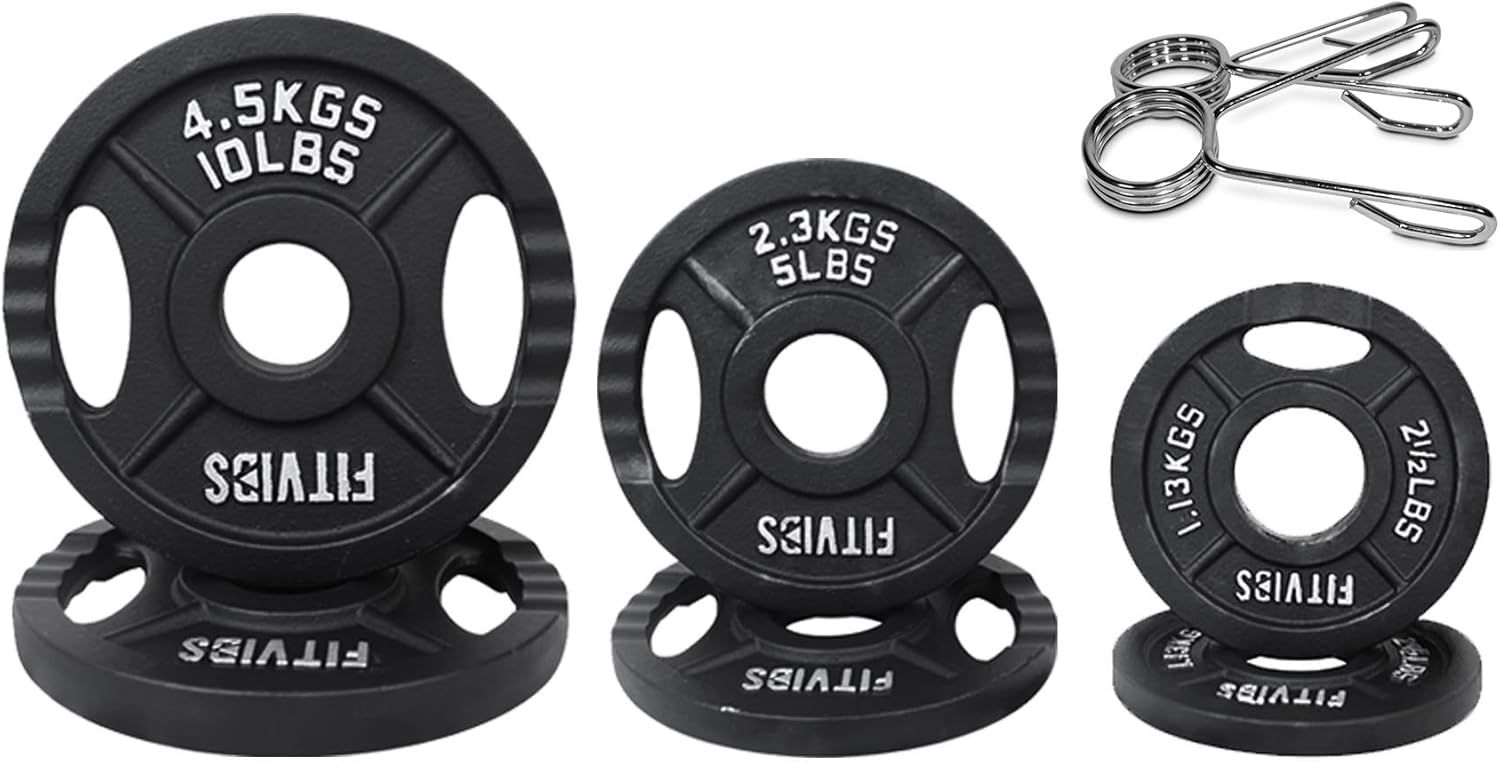 Olympic Cast Iron Plate for Strength Training and Weightlifting, Pairs, Sets or Set with Barbell, Multiple Sizes