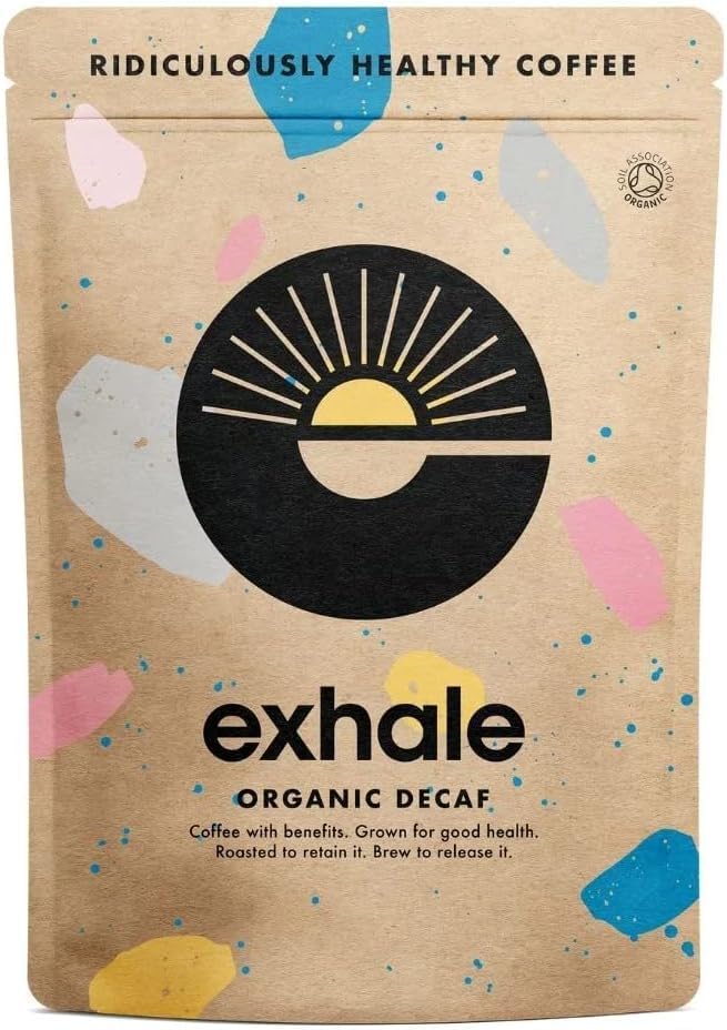 EXHALE Organic Chemical-Free FINE Ground Coffee - 225G PACK - Single Origin and 100% Arabica Beans. For Moka, AeroPress and Drip - Decaf Medium Roast