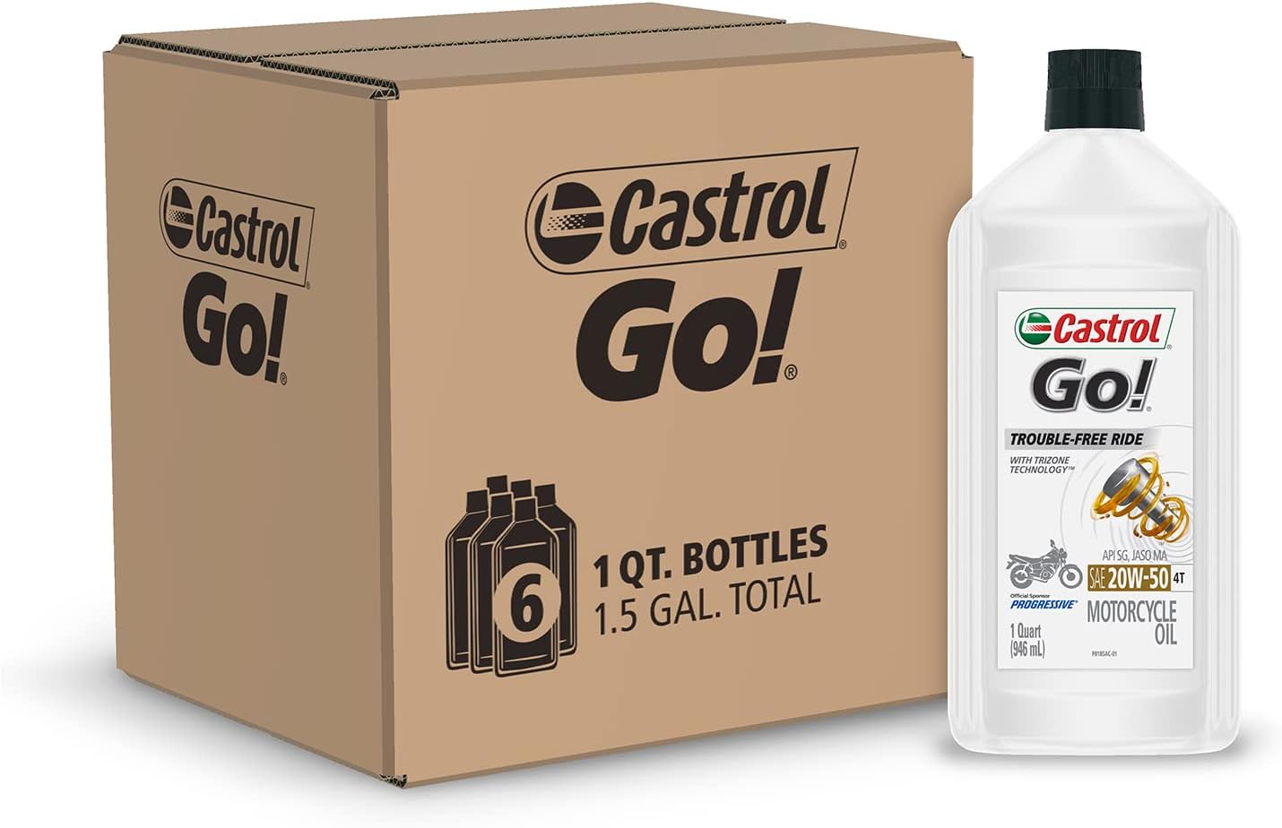 Castrol 06102 GO! 20W-50 4T Motorcycle Oil - 1 Quart Bottle, (Pack of 6)