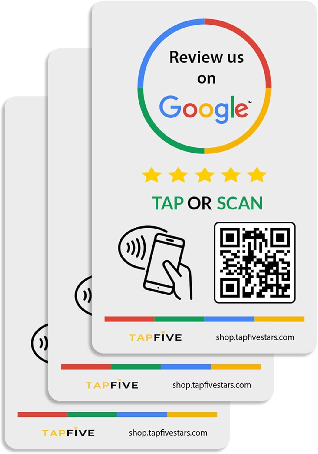 Google Review Tap Stickers 3-Pack by TapFive: Smart Tap NFC & QR for Instant Reviews - iPhone & Android - Boost Business Reviews Quickly - Powered by TapSnap (3-Pack)