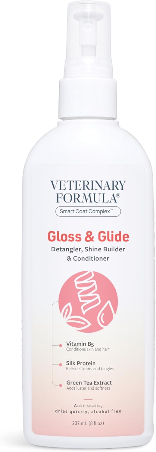 Veterinary Formula Smart Coat Complex Gloss & Glide Detangler, 8 Fl oz – Shine Builder, Conditioner Spray for Dogs – Quickly Detangles Matted Hair – With Silk Protein and Antioxidants