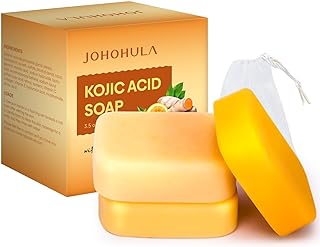 Kojic Acid Dark Spot Remover Soap Bars with Vitamin C, Retinol, Collagen, Turmeric - Smooth for Face and Body, Firm and smooth skin - 3 X 100g Bars
