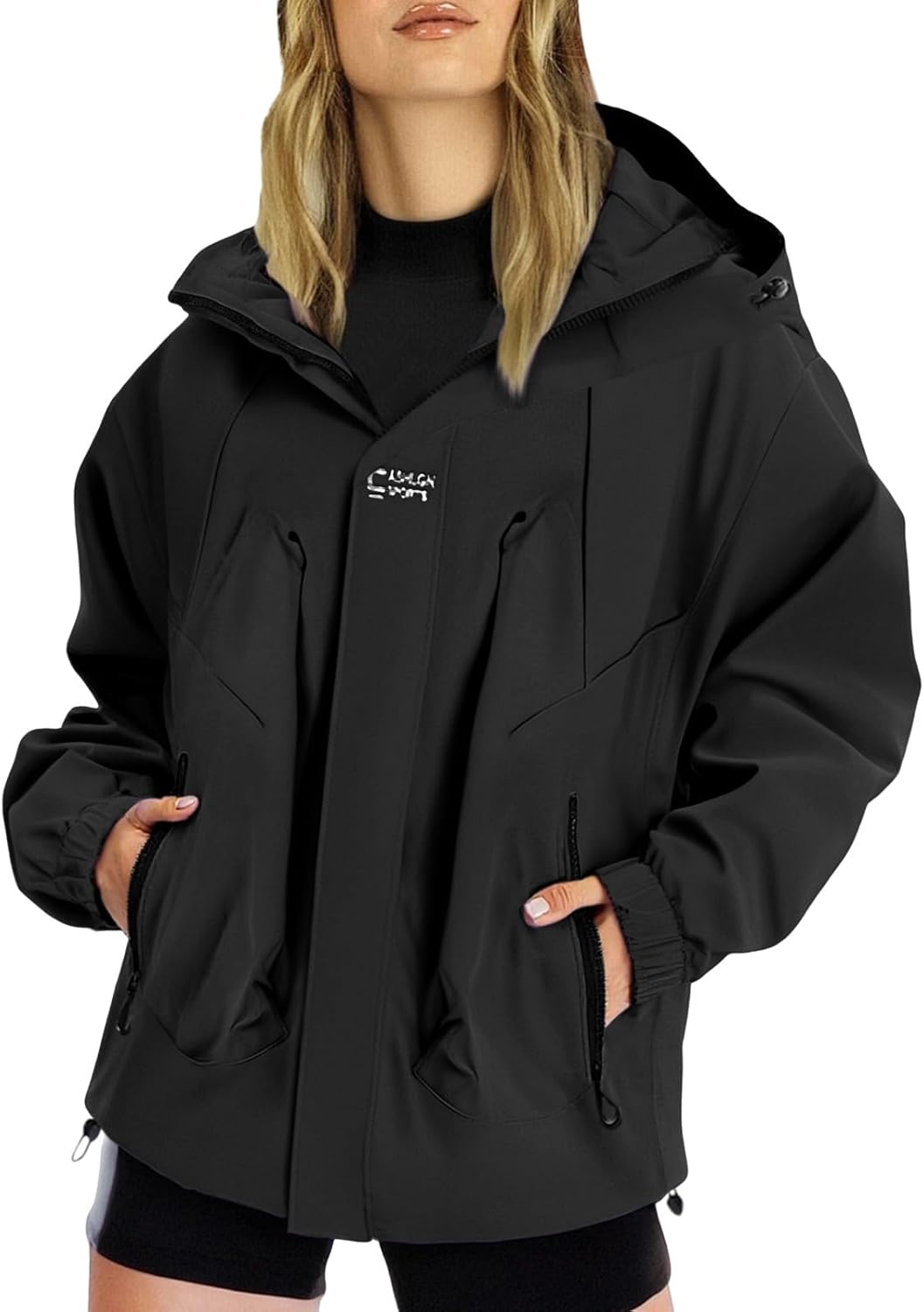 Womens Waterproof Jacket Lightweight Waterproof Coat Long Sleeve Full Zip Raincoat Women Jackets Windbreaker with Hood Casual Rain Coat for Hiking Walking Cycling Outwear