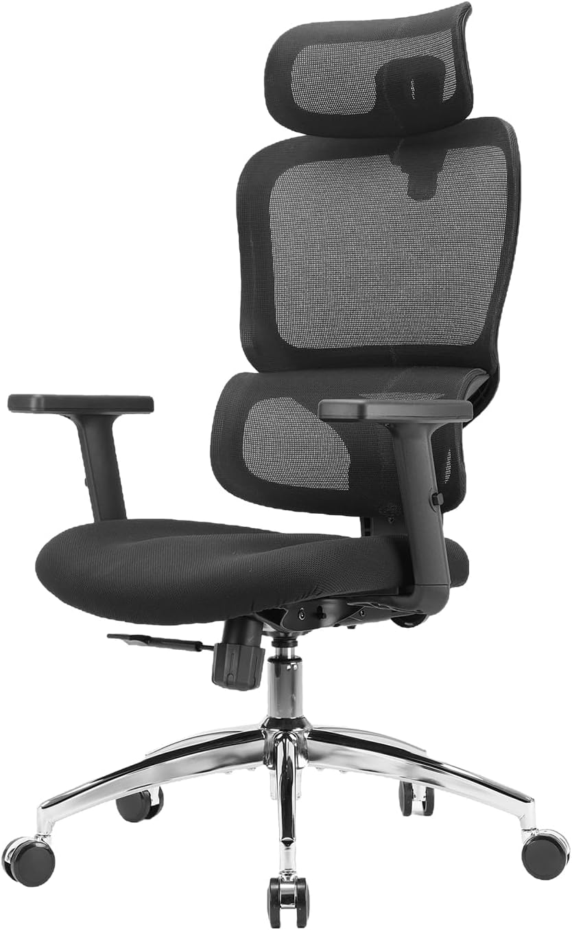 SIHOO M56 Ergonomic Office Chair, Dual Backrest, Adaptive Lumbar Support | 3D Coordinated Armrests, 4-Level Backrest Height, 110°–130° Recline, Weight-Sensing Tilt, Dark Black