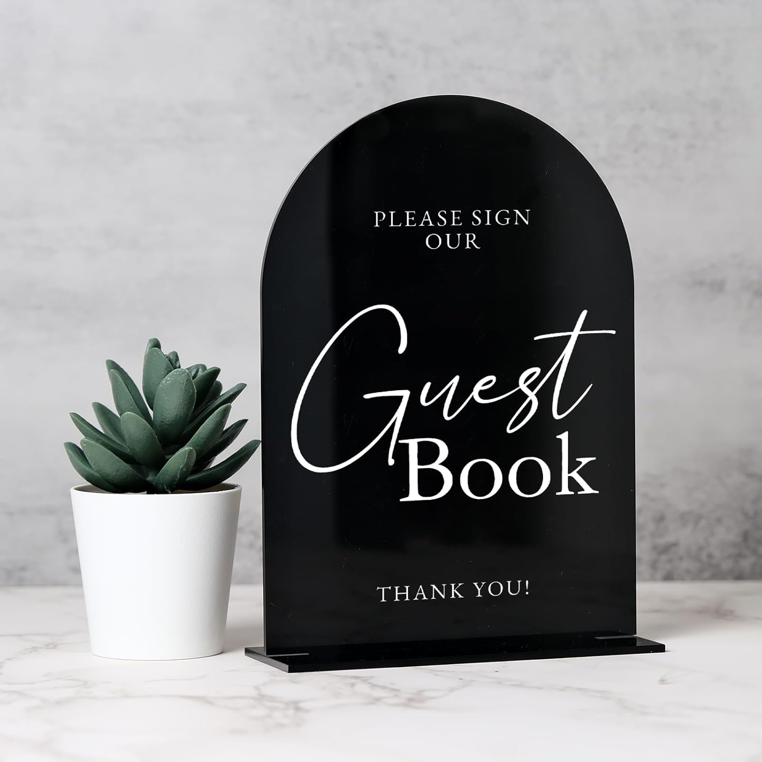 Guest Book With Stand - 5"x7" Black Arched Acrylic Wedding Sign and Base, 1/8" Thick | Modern Calligraphy Arch TableTop for Wedding Reception & Event Party Table