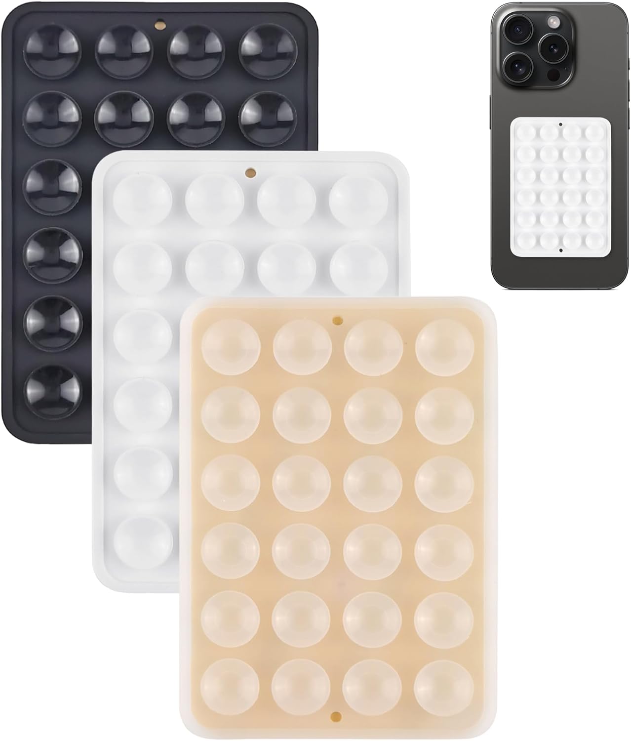 Desenda 3 PCS Silicone Suction Phone Pads for All Smartphones, Hands-Free Suction Phone Holders Suction Phone Case Sticky Grip Mount for Mirror, Selfie, Video (White Black Translucent)