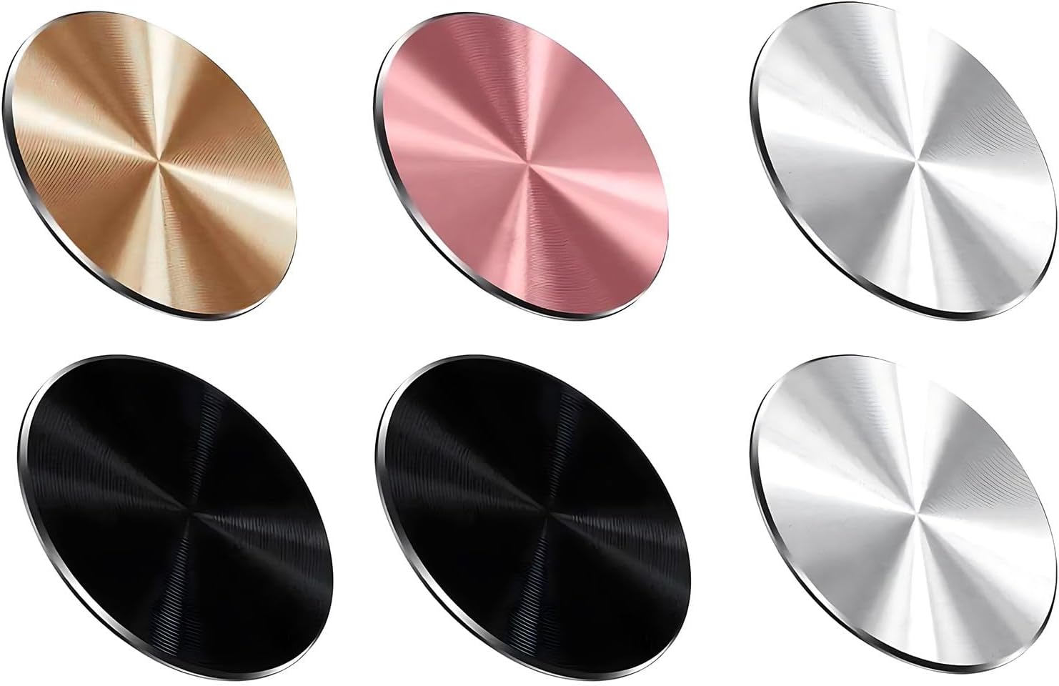 6 Pcs Phone Magnet Sticker - Ultra Thin Metal Plate for Magnetic Phone Holder, Self-Adhesive Universal Round Sticker for Car Mount - Black, Silver, Golden, Pink