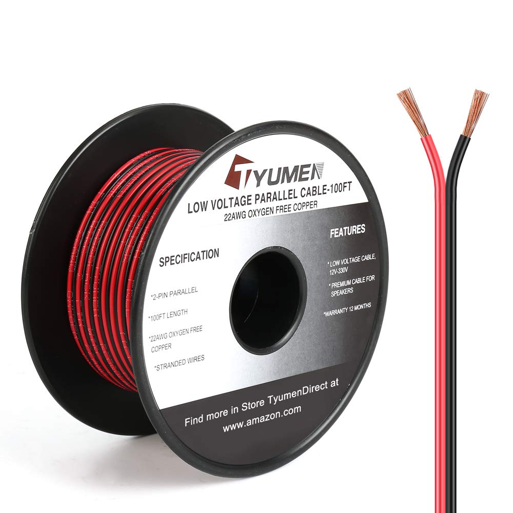 100FT 22/2 Red Black Extension Cord, 22AWG OFC 12V/24V DC Wire for LED Strips Lamp Lighting, Hookup Wire