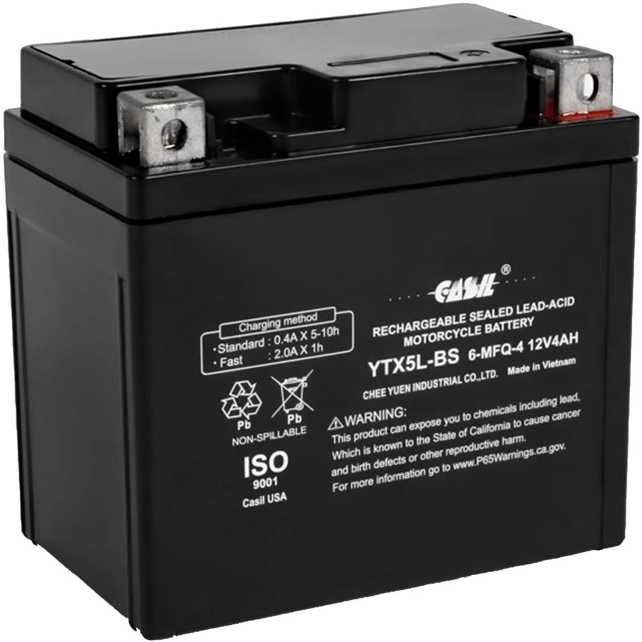 Casil YTX5L-BS - Rechargeable Motorcycle Battery - Replacement for CT5L-BS, CTX5L-BS, ES5L-BS, GTX5L-BS, PTX5L-BS - Maintenance Free
