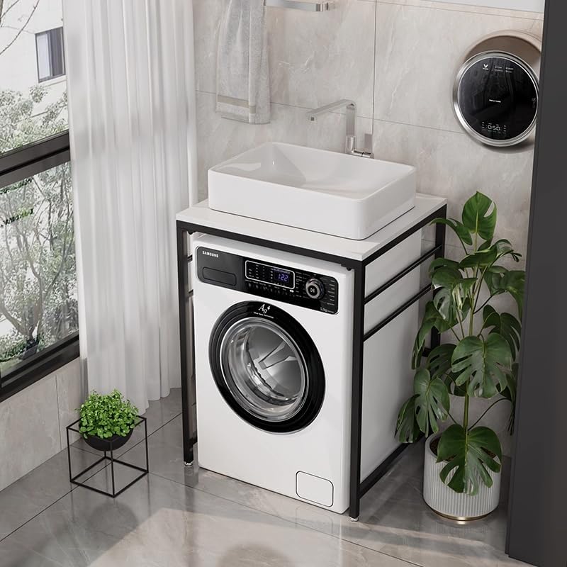 Multi-Functional Washbasin Storage Unit, Open Shelving Heavy-Duty Washing Machine Stand, Modern Small Bathroom Storage Sink, Suitable for Laundry Room, Utility Room Or Garage,Black ab