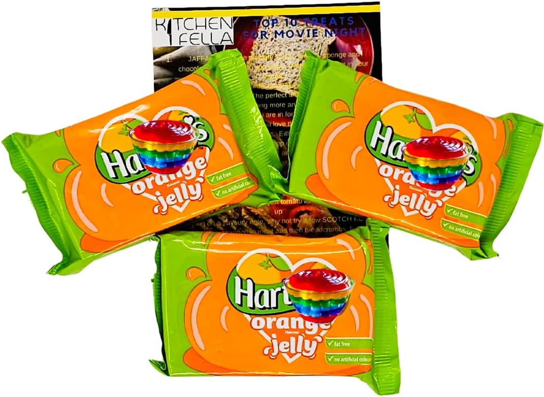 Orange Jelly, 135g, Pack of 3 with Kitchen Fella Movie Treats Postcard, Fat Free