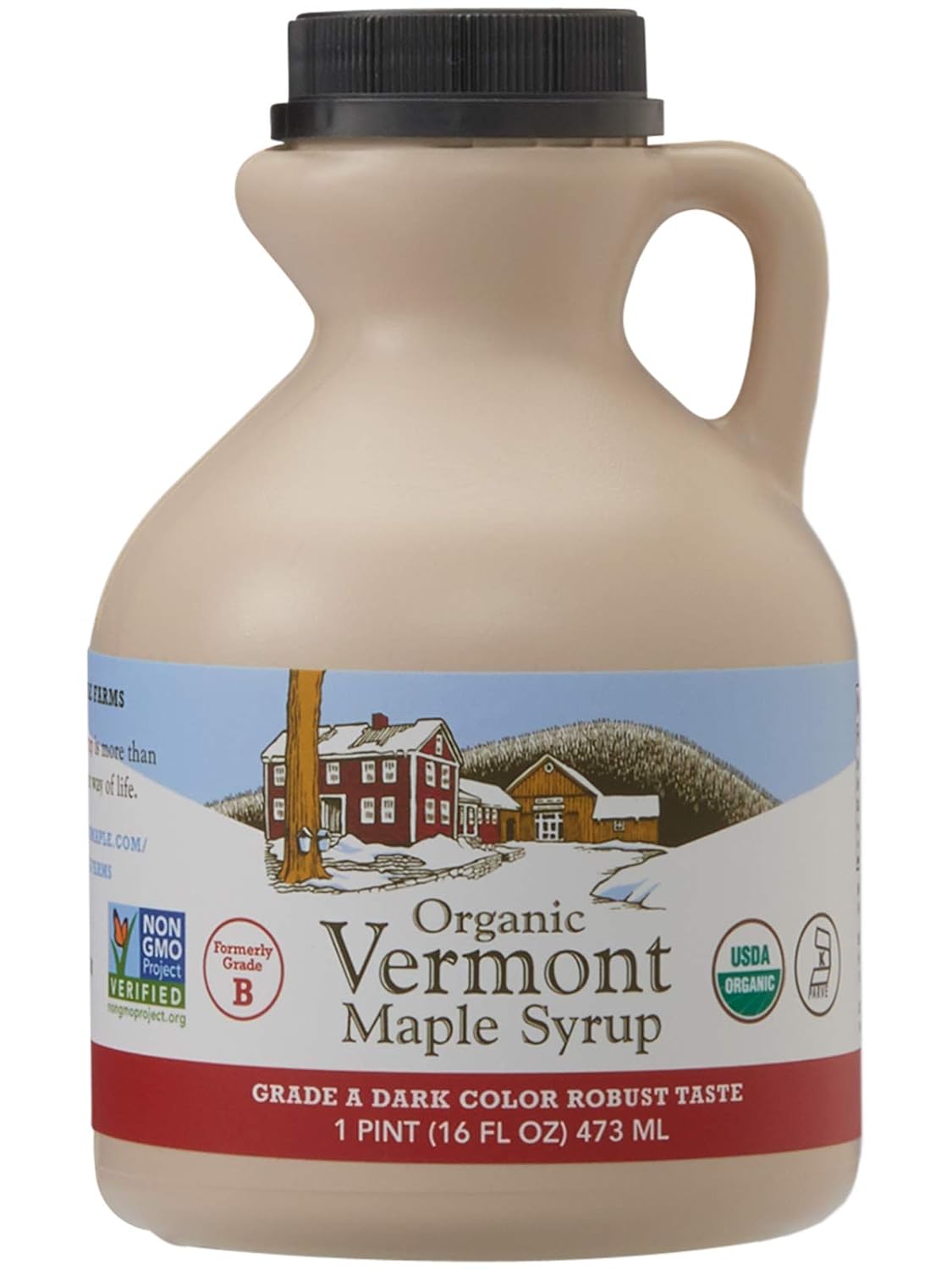 Hidden Springs Maple Organic Vermont Maple Syrup, Grade A Dark Robust (Formerly Grade B), 16 Ounce, 1 Pint, Family Farms, BPA-free Jug