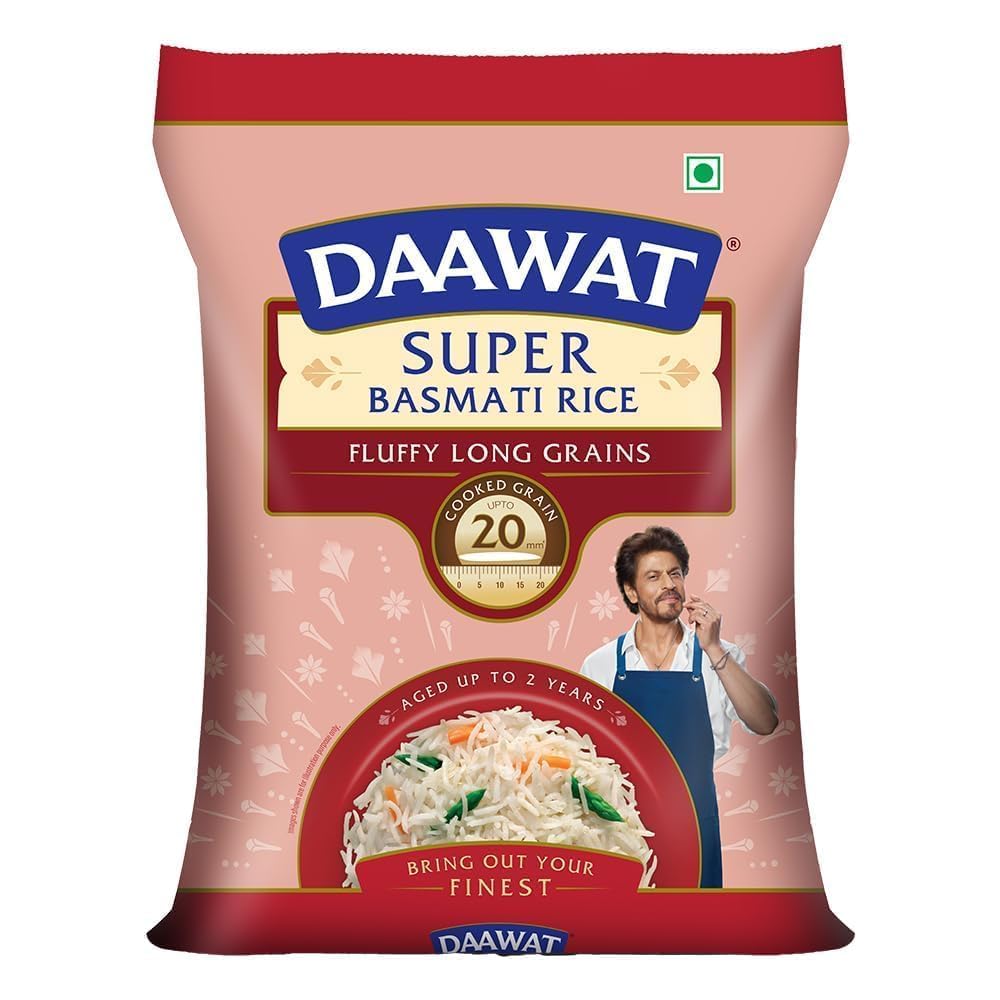 Daawat Super Basmati Rice | Naturally Aged Long-Grain Rice | Fluffy & Non-Sticky | Perfect for Everyday Cooking, Biryani & Pulao | 5 kg (11 lb)