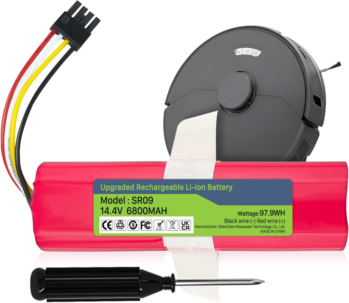 6800mAh Replacement Battery for Xiaomi Roborock S50 S51 S55 S5 E20 E25 C10 T6 T60 T65 E4 S55 S4 S6 S7 E25 E35 S6 Max T4 T6,14.4V(Housing not Included)