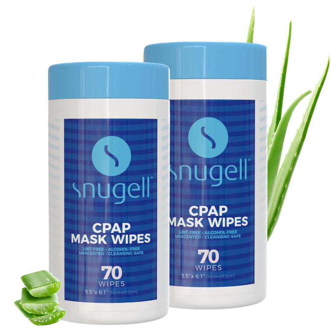 Snugell Unscented Travel CPAP Mask Wipes (2 Canisters, 70 Wipes Each) – 100% Soft Cotton – Skin-Safe with Aloe Vera - Lint & Alcohol Free – Perfect for Cleaning CPAP Masks, Tubes, and Devices