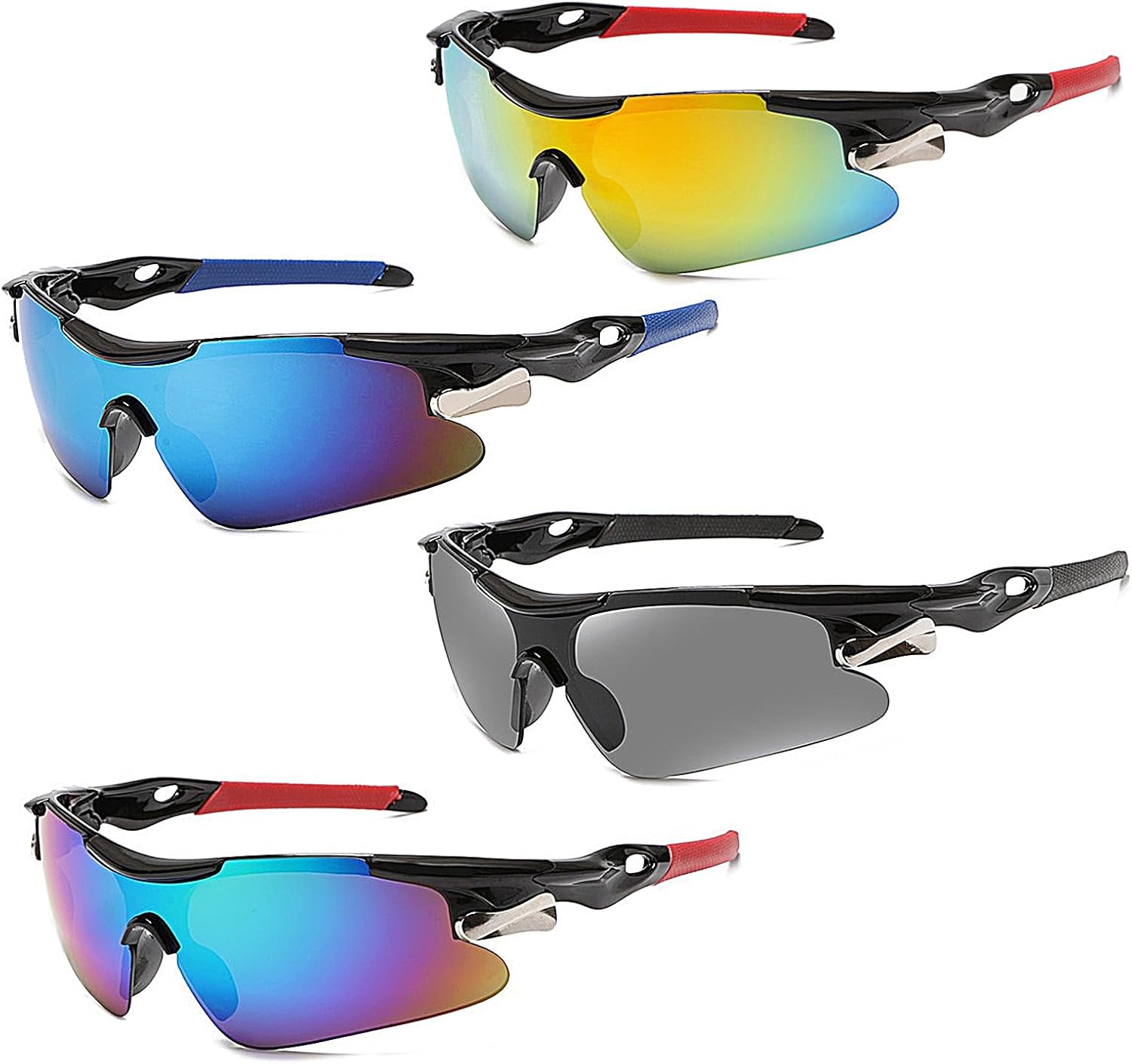 4 Pack Polarized Sports Sunglasses Set, UV400 Fashion Cycling Glasses,Windproof Light Sunglasses Outdoor Glasses for Men Woman