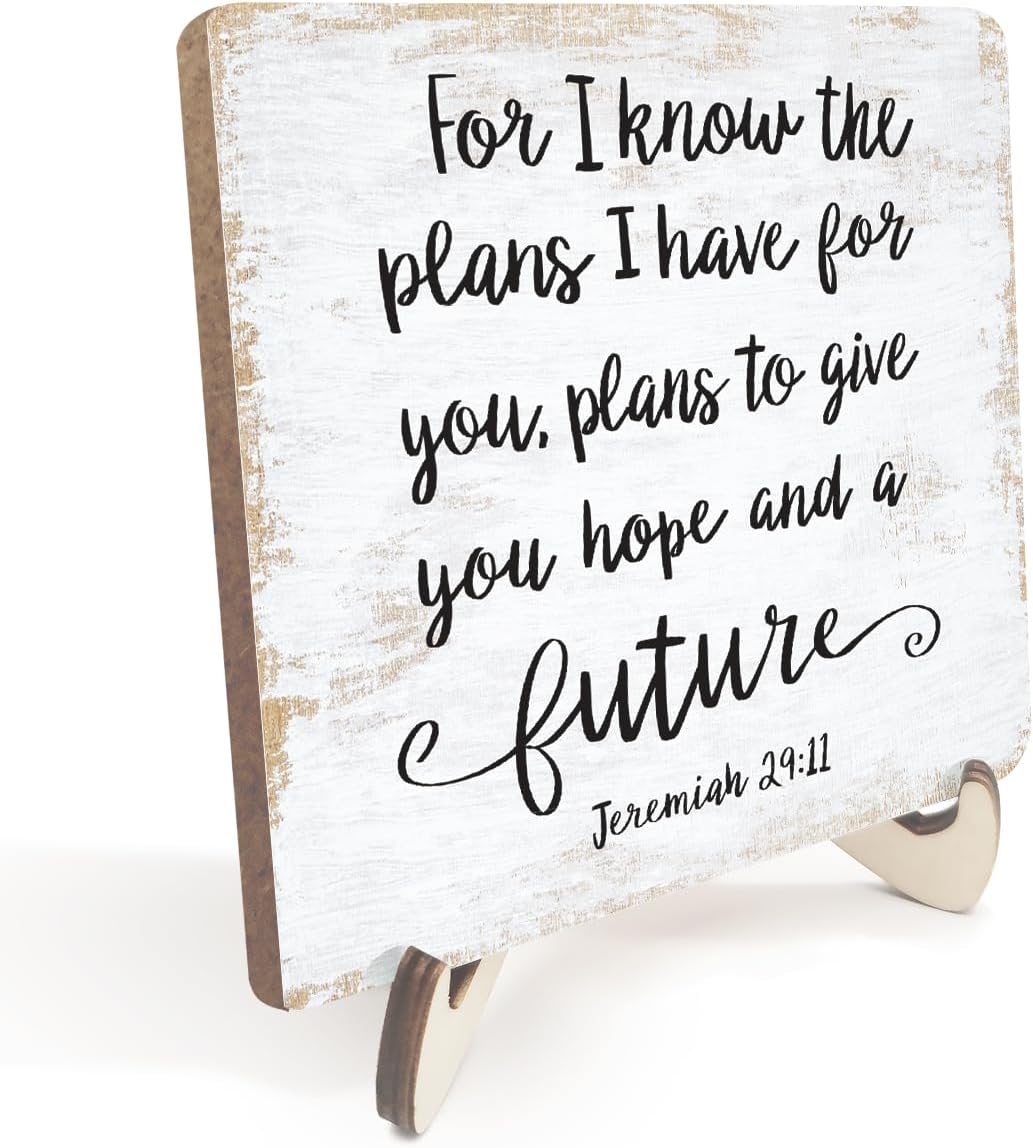 Decorative Sign Rustic Wooden Plaque 5.1x5.1inches Religious Tabletop Decor