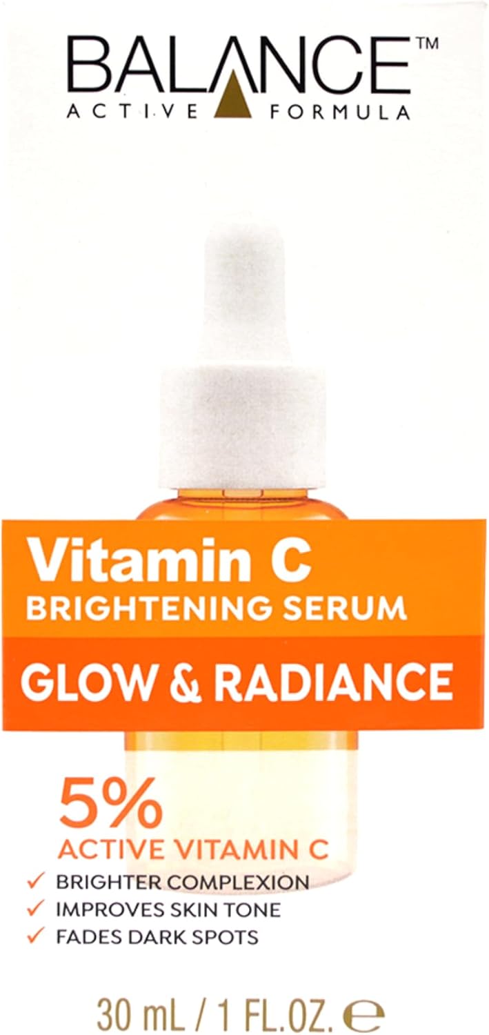 Balance Active Formula Vitamin C Brightening Serum - 5% Vitamin C for Radiant Skin, Dark Spot Corrector, Lightweight & Non-Sticky, Smooths and Revitalises - 30ml